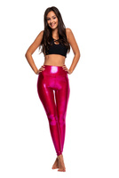 Leggings mujer metalizados brillantes de pernera larga con cintura alta para un rendimiento FUCSIA