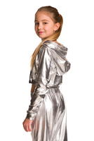 Shimmering Metallic Hooded Sweatshirt for Girls and Women with Large Silver Hood for Performances