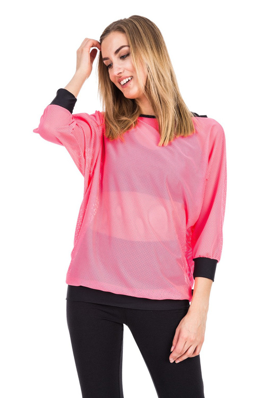 Blusa in rete corallo con maniche a 3/4