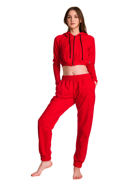 Sudadera corta con una gran capucha para niños para una niña roja