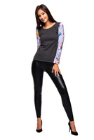 Blusa T-shirt maniche lunghe FIORI grigio grafite