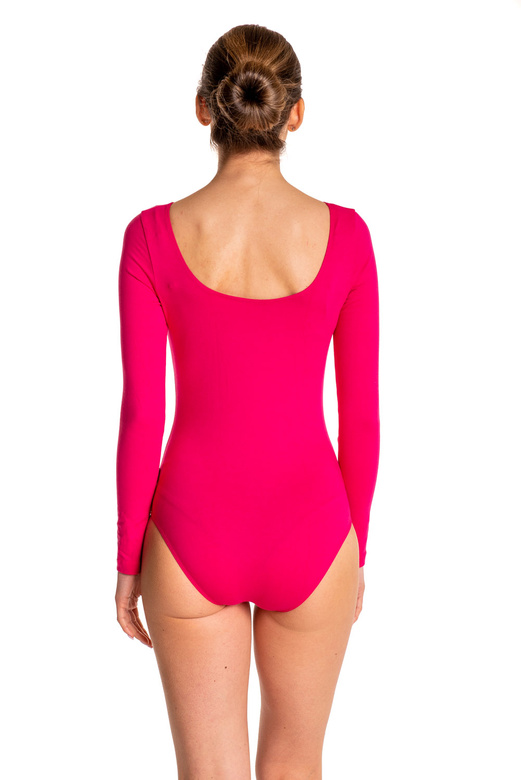 Gymnastik-Trainingsbody mit langen Ärmeln B100D fuchsia