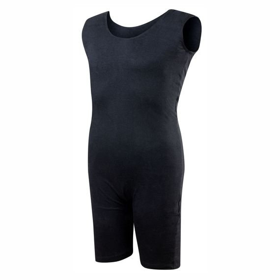 Men's Sleeveless Gymnastic Training Body Suit with Short Legs, Black.