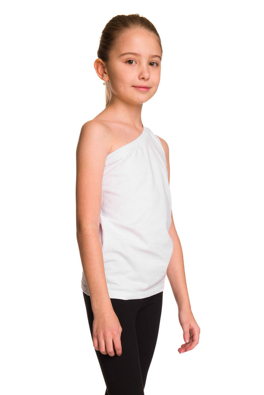 Blusa asimmetrica in cotone senza maniche con scollo diagonale su una spalla di colore bianco