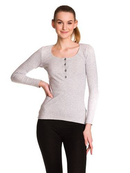 Blusa da donna a maniche lunghe in cotone a righe grigio melange