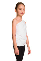 Cotton asymmetrical one-shoulder sleeveless blouse with slanted neckline in white.