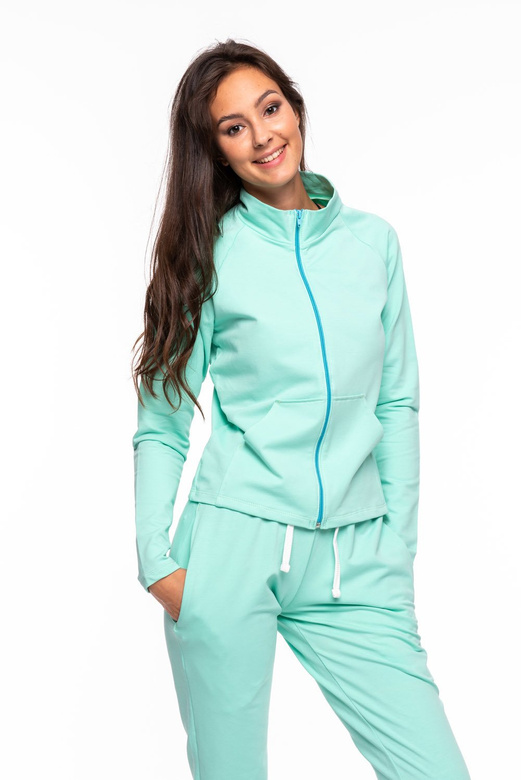 Felpa sportiva con collo alto, cerniera e tasche, color menta