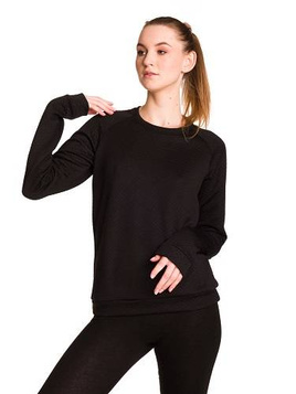 Moteriškas sportinis megztinis be gobtuvo, dygsniuotas juodas