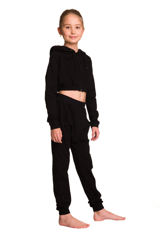 Sweat court enfant à grande capuche pour fille noir