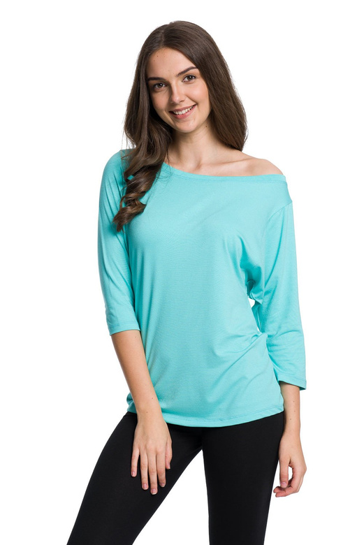 Blusa de viscosa con escote ancho, manga 3/4 - turquesa