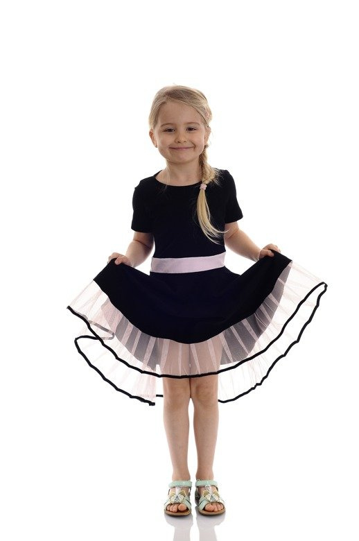 Elegante vestido de vuelo para niña tul rosa y negro