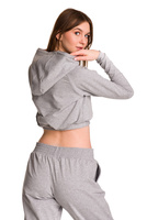 Women's short sweatshirt hoodie with large hood for girls in melange gray.