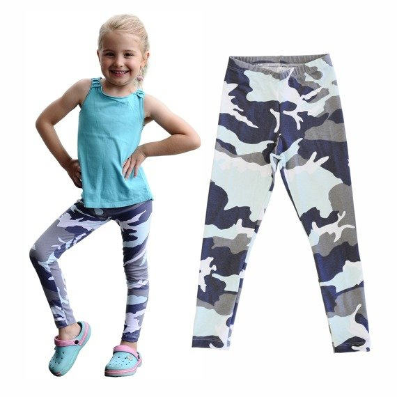 Långa leggings för barn camo grå-akvamarin