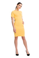 Women's cotton pencil MIDI dress with short sleeves - yellow.