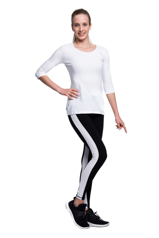 Legging noir à rayures blanches noir blanc