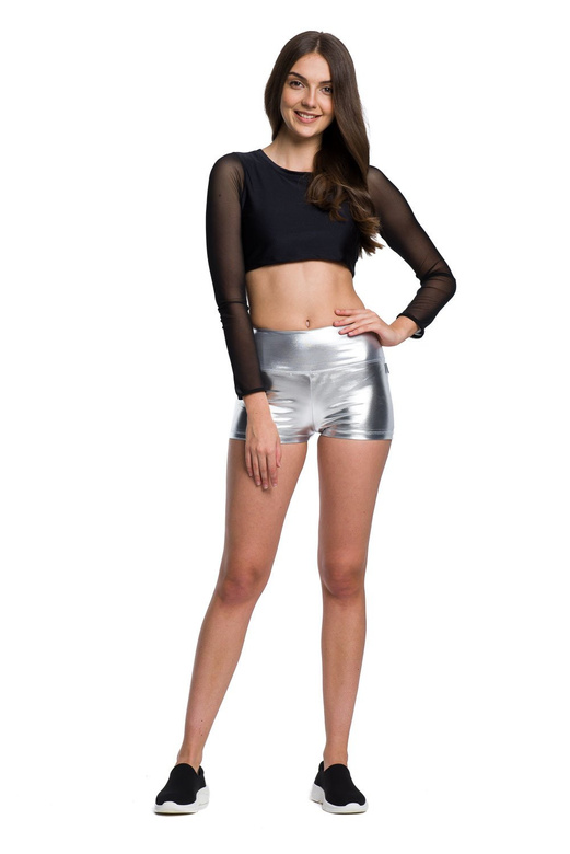 Pantaloncini Pantaloncini da donna per ragazze prestazioni argento corto lucido metallizzato