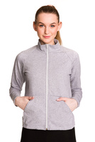 Sport sweatshirt with stand-up collar, zip and mélange grey pockets.
