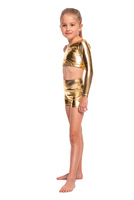 Metallic golden shiny short shorts for girls' performance.