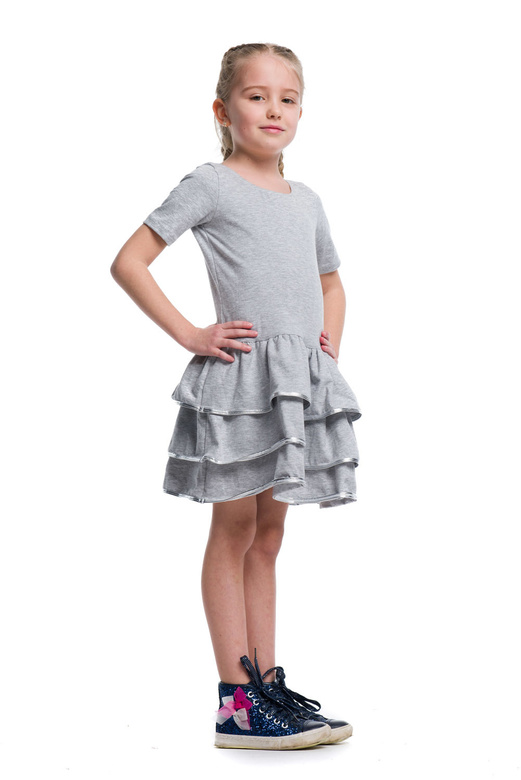 Vestido de niña con volantes y ribete metalizado - gris y plata