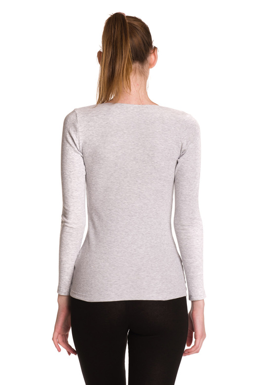 Blusa da donna a maniche lunghe in cotone a righe grigio melange