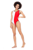 Body One-piece Swimsuit in White and Red