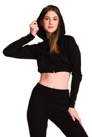 Sweat court enfant à grande capuche pour fille noir