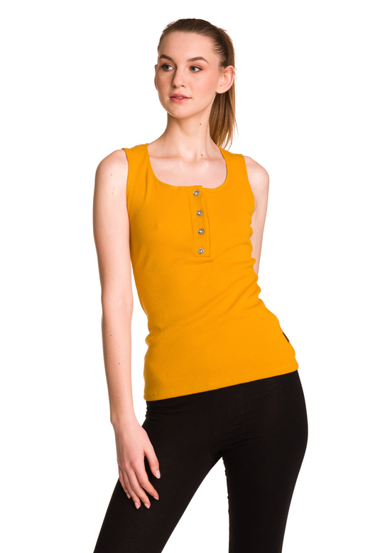 Blusa de mujer sin mangas de algodón con raya mostaza