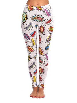 Leggings deportivos para mujer WOW blanco con inscripciones de colores