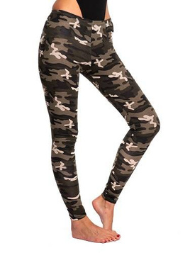 Dark green camouflage patterned sports leggings for women and children.