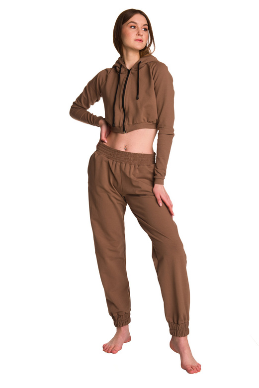 Дитячий короткий світшот з великим капюшоном для дівчинки кава