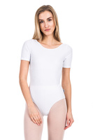 L100K white gymnastic training body with short Lycra sleeves.