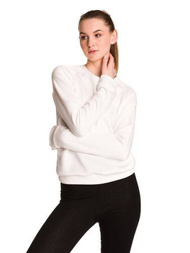 Women's white quilted sports sweatshirt without a hood.