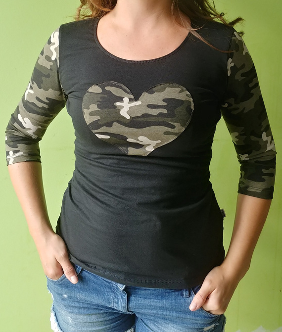 Bluza T-shirt 3/4 rokav CAMO HEART CAMO temno zelena