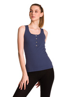 Blusa da donna in cotone senza maniche con riga in denim