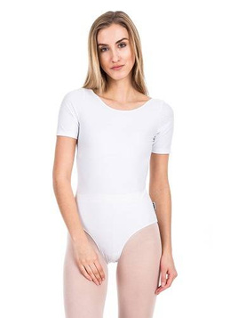 L100K white gymnastic training body with short Lycra sleeves.