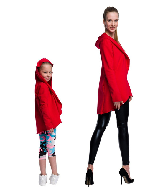 Red women's and children's cardigan.