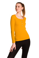 Blusa da donna in cotone a maniche lunghe con riga color senape