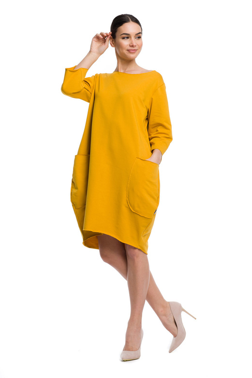 Kleid Tunika Sweatshirt Oversize Damen Senf