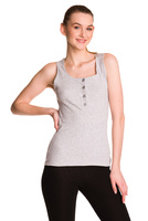 Blusa da donna senza maniche in cotone a righe grigio melange