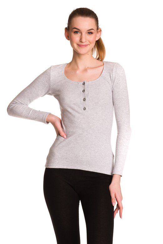 Blusa de mujer de manga larga en raya de algodón gris jaspeado