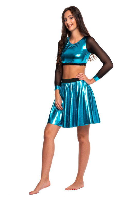 Haut de sport femme pour fille scintillant métallique à manches longues en maille pour une performance turquoise