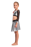 Girls' Metallic Shimmer Long-Sleeve Mesh Top for Sports Performance - Silver