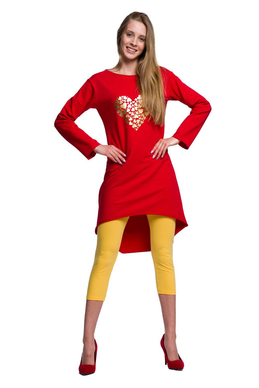 Tunika-Kleid mit Golddruck HERZ rot