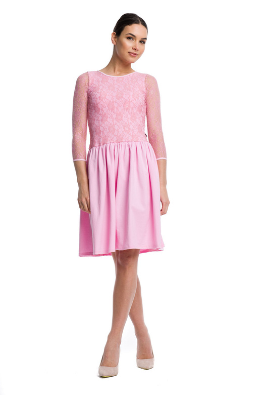 Vestido evasé de encaje - rosa