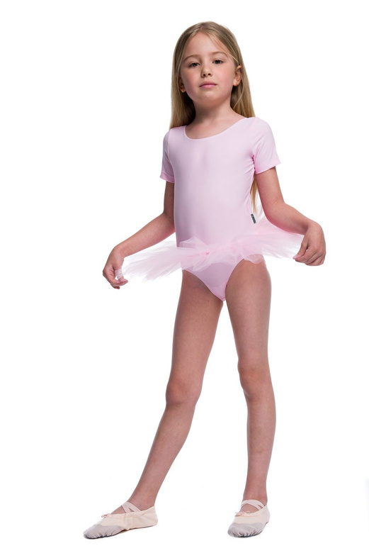 Short-sleeved pink body suit with tutu.