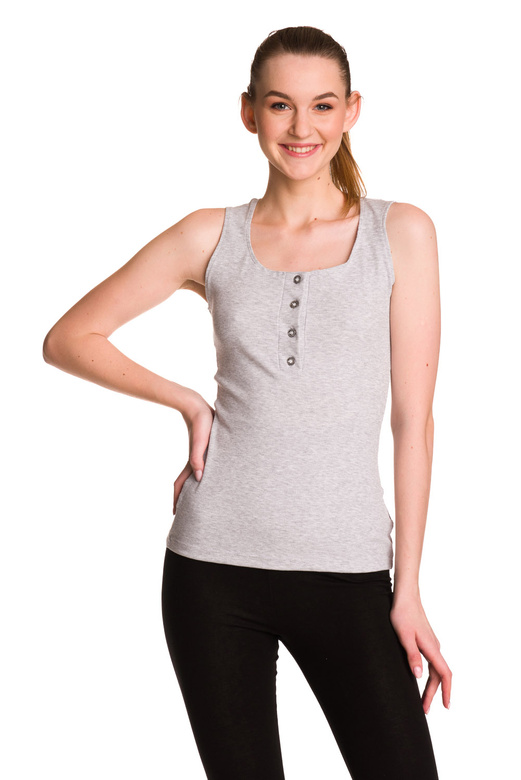 Blusa de mujer sin mangas de algodón a rayas gris melange