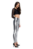 Metallic-glänzende Leggings für Damen mit langem Bein und hoher Taille für eine Leistung in SILBER