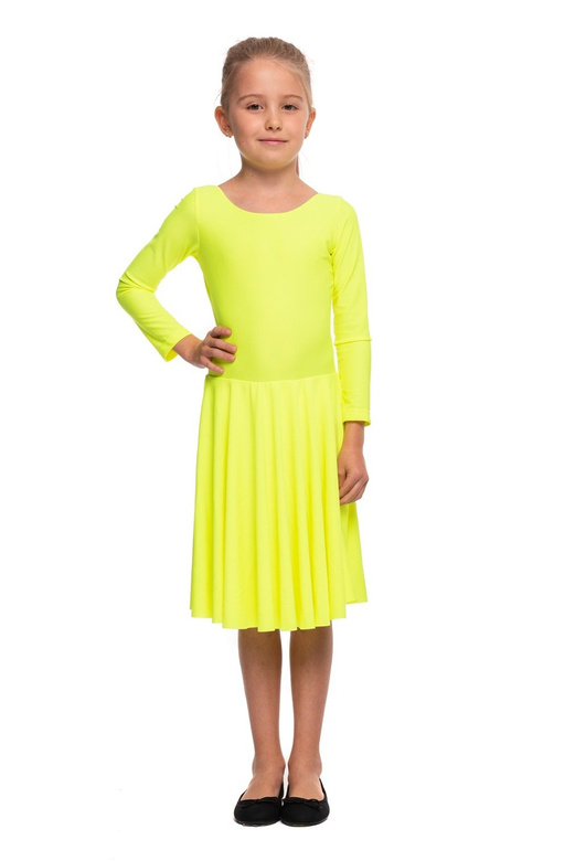 Tournament Ballroom Dance Dress for Girls FIRST STEP Neon Fluorescent Yellow