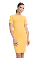 Women's cotton pencil MIDI dress with short sleeves - yellow.