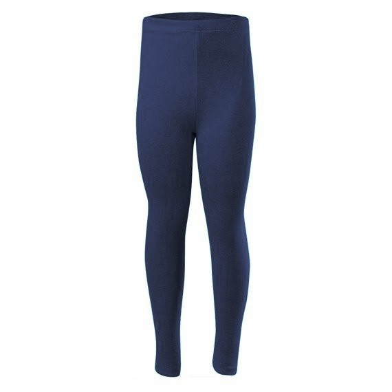 Navy blue cotton long-leg athletic leggings for women, men, and children.